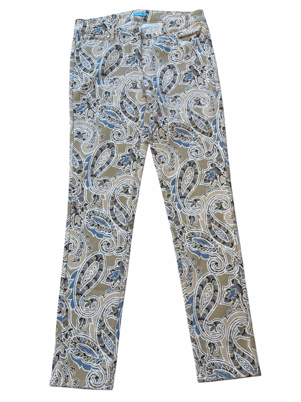 J. McLaughlin Lexi Jeans Tan Blue Paisley Print Stretch Denim Ankle Pants